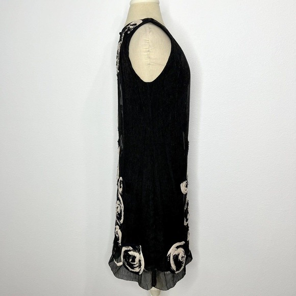 Yoana Baraschi Black & Ivory Floral Sleeveless Crepe Overlay Dress Sz M - Picture 8 of 12